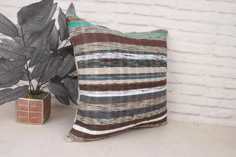 Throw Kilim Pillow, Handmade Rug Seat Cushion Case, Kilim Cushion Sham, Handmade Kilim Cushion, Cushion Cover, 20x20 White Pillow Cover - 3