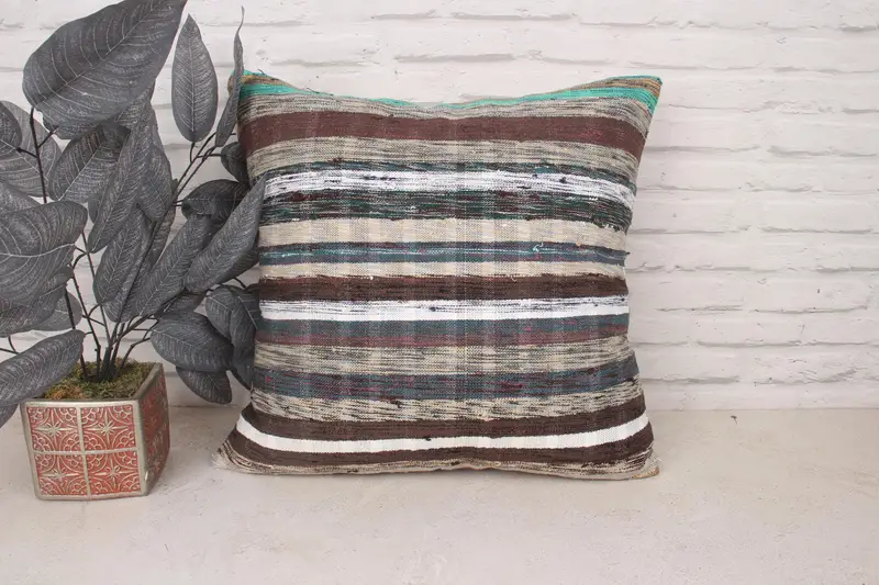 Throw Kilim Pillow, Handmade Rug Seat Cushion Case, Kilim Cushion Sham, Handmade Kilim Cushion, Cushion Cover, 20x20 White Pillow Cover - 1