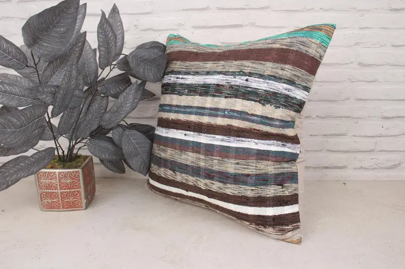 Throw Kilim Pillow, Handmade Rug Seat Cushion Case, Kilim Cushion Sham, Handmade Kilim Cushion, Cushion Cover, 20x20 White Pillow Cover - 4