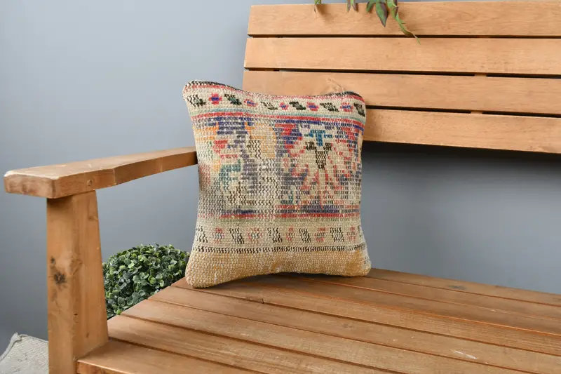 Bolster Pillow Case, Vintage Kilim Pillow, Pillow, Bolster Throw Pillow Cover, Pillow for Sofa, 12x12 Blue Cushion Cover, Interior Designer Pillow - 1