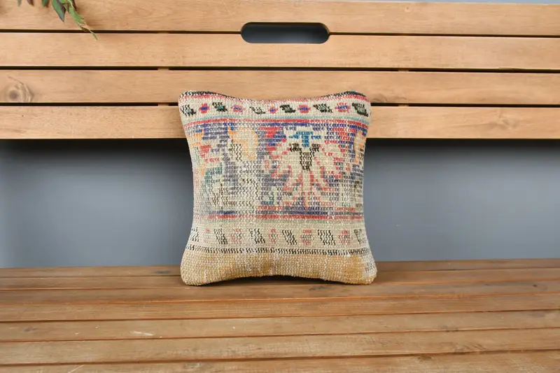 Bolster Pillow Case, Vintage Kilim Pillow, Pillow, Bolster Throw Pillow Cover, Pillow for Sofa, 12x12 Blue Cushion Cover, Interior Designer Pillow - 6