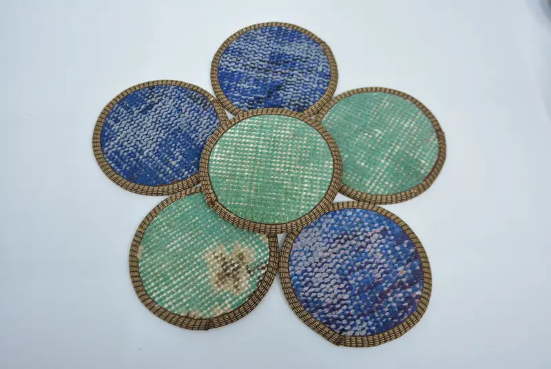 Montaña rusa Kilim azul y verde, montaña rusa de alfombras única