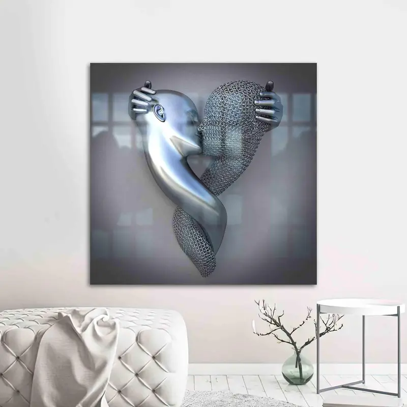Elegant 3D Silver Couple Printed Glass - Romantic Valentine's Gift