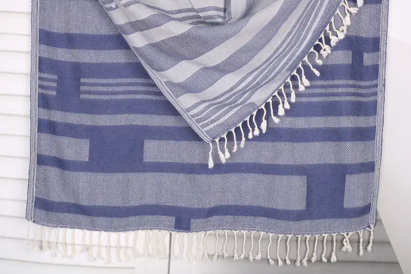 Beach Towel Personalized Navy Chevron, Organic Cotton, 38x67 Inches