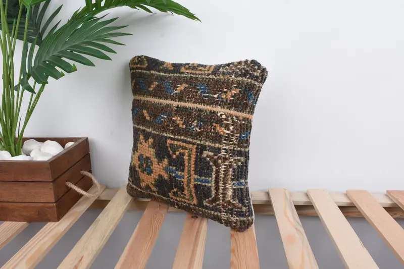 Handmade Kilim Cushion, 12x12 Brown Cushion Cover, Gift Pillow, Antique Pillows, Floor Pillow Sham, Accent Cushion Cover, Cushion Case - 5