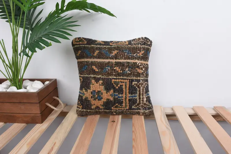 Handmade Kilim Cushion, 12x12 Brown Cushion Cover, Gift Pillow, Antique Pillows, Floor Pillow Sham, Accent Cushion Cover, Cushion Case - 1