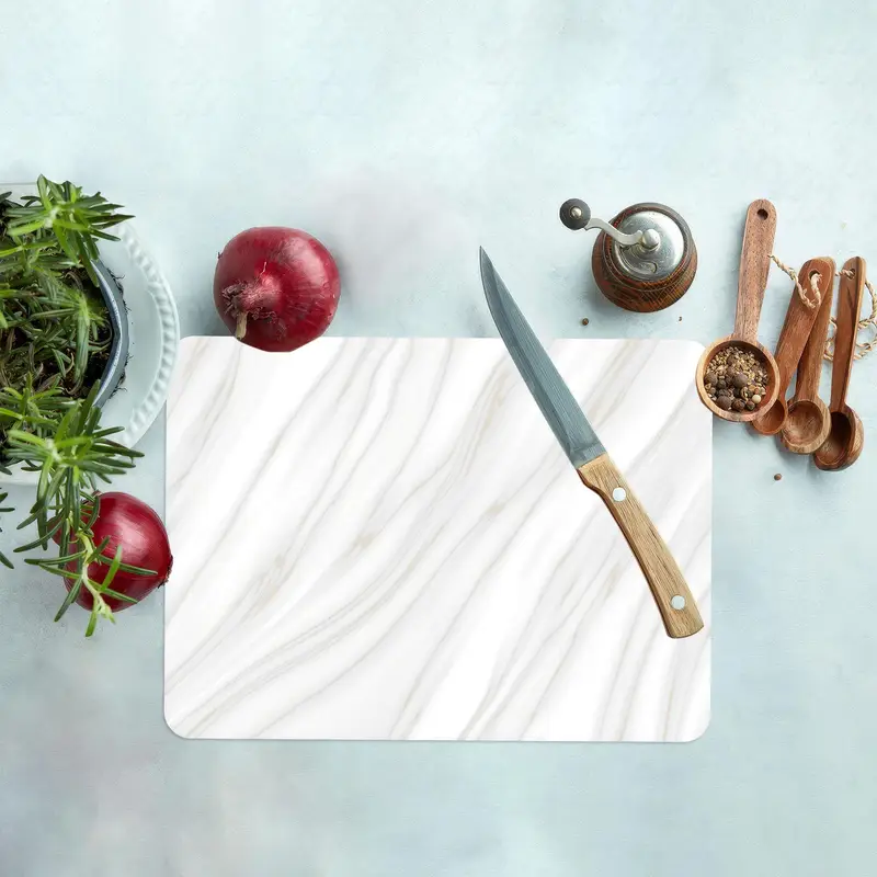 Beyaz Mermer Cam Kesme Tahtası, Temperli Güvenlik, Modern Mutfak