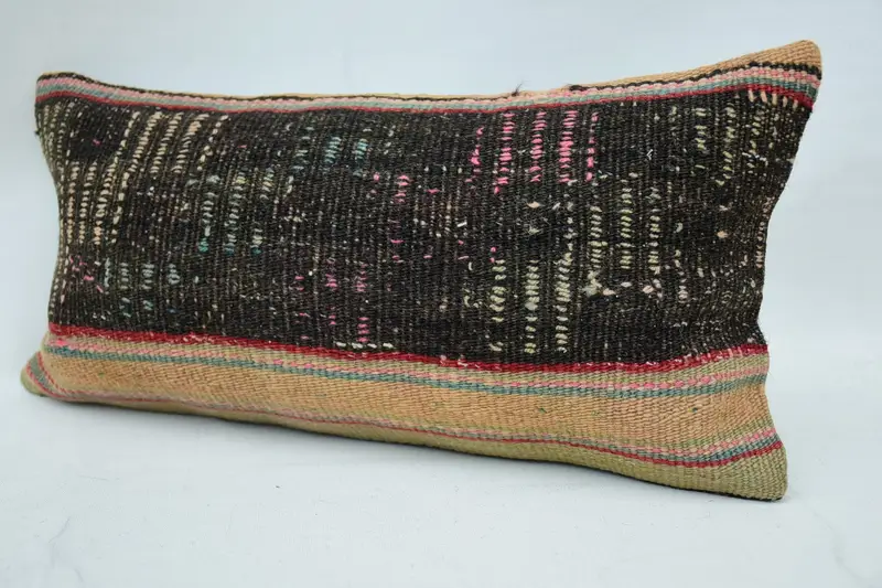 Throw Kilim Pillow, Interior Designer Pillow, Cushion, Ethnical Kilim Rug Pillow, 8x16 Brown Cushion Cover, Car Pillow - 3