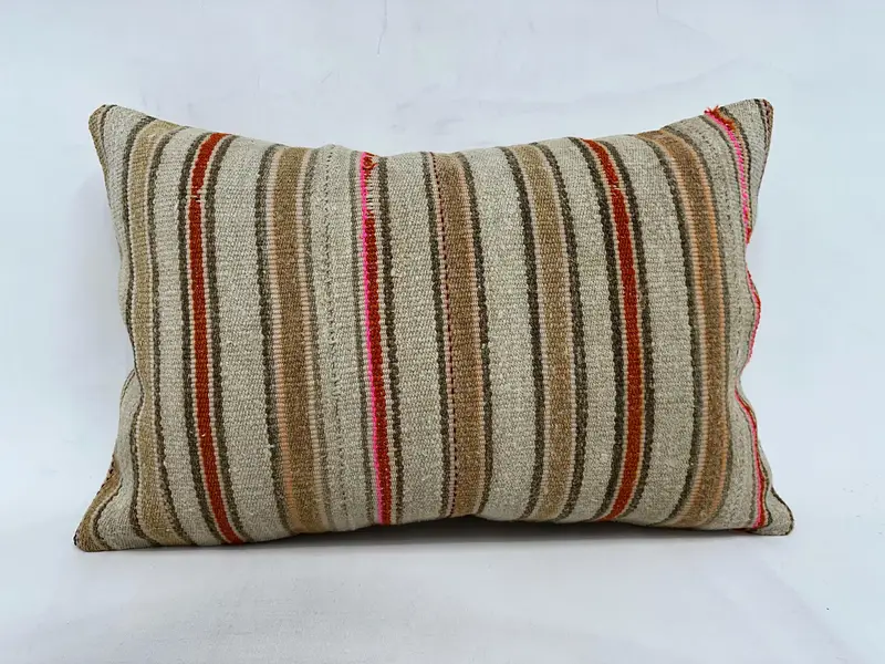 Etnik Kilim Halı Yastığı, 20x28 Bej Yastık Sahibi, Antik Yastıklar, Toss Yastığı Kapağı, Salon Atma Yastığı, El Yapımı Kilim Yastığı, Yastık - 1