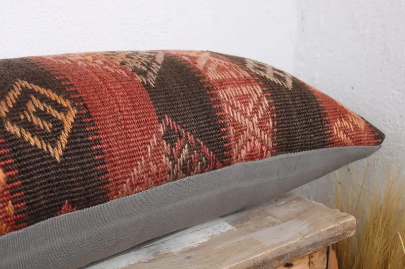 Pillow, Car Cushion, Home Decor Pillow, Turkish Corner Pillow Sham, 12x43 Red Cushion, Boho Pillow Sham Cover, Ottoman Pillow Cover, Kilim Pillow - 6