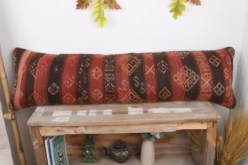 Pillow, Car Cushion, Home Decor Pillow, Turkish Corner Pillow Sham, 12x43 Red Cushion, Boho Pillow Sham Cover, Ottoman Pillow Cover, Kilim Pillow - 2