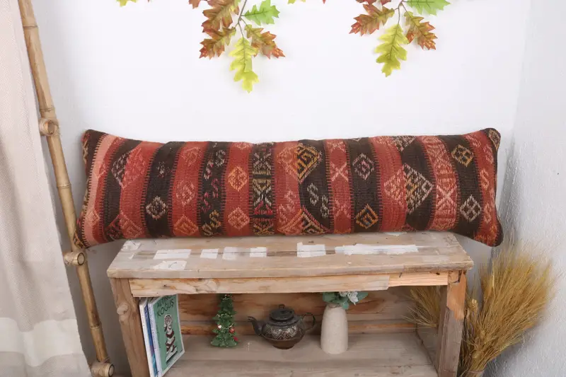 Pillow, Car Cushion, Home Decor Pillow, Turkish Corner Pillow Sham, 12x43 Red Cushion, Boho Pillow Sham Cover, Ottoman Pillow Cover, Kilim Pillow - 1