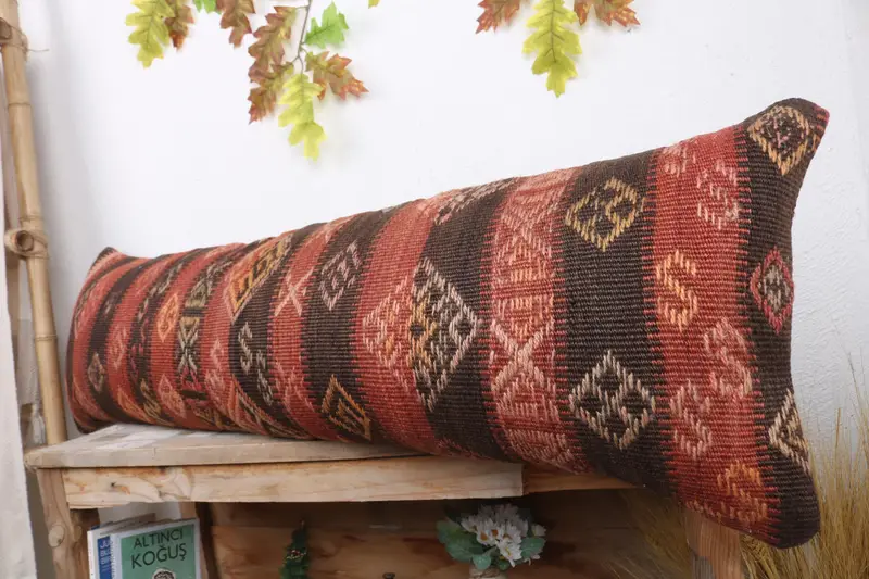 Pillow, Car Cushion, Home Decor Pillow, Turkish Corner Pillow Sham, 12x43 Red Cushion, Boho Pillow Sham Cover, Ottoman Pillow Cover, Kilim Pillow - 4