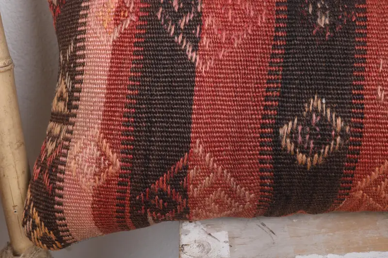 Pillow, Car Cushion, Home Decor Pillow, Turkish Corner Pillow Sham, 12x43 Red Cushion, Boho Pillow Sham Cover, Ottoman Pillow Cover, Kilim Pillow - 3