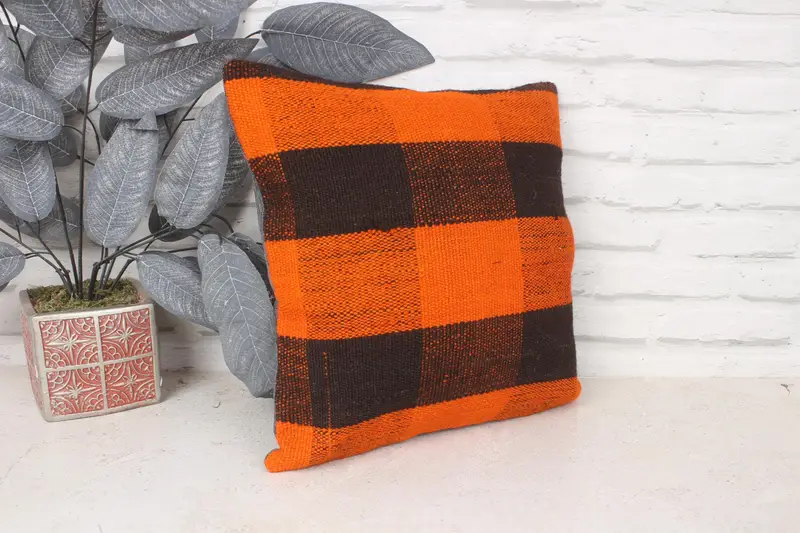 Pillow, Vintage Pillow, Interior Designer Pillow, Southwestern Pillow Case, Sofa Pillow Case, 14x14 Orange Pillow Cover, Ethnical Kilim Rug Pillow - 3