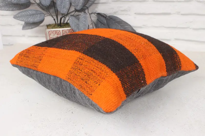 Pillow, Vintage Pillow, Interior Designer Pillow, Southwestern Pillow Case, Sofa Pillow Case, 14x14 Orange Pillow Cover, Ethnical Kilim Rug Pillow - 6
