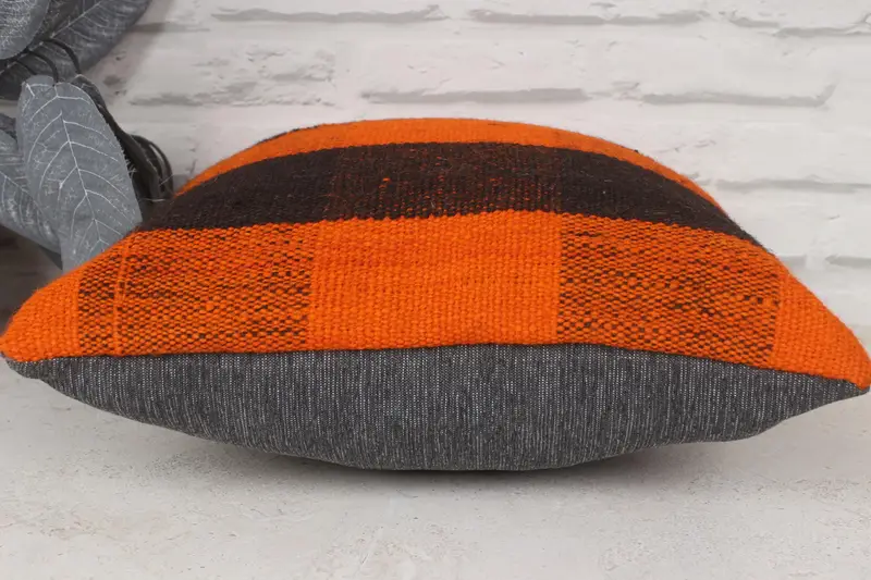 Pillow, Vintage Pillow, Interior Designer Pillow, Southwestern Pillow Case, Sofa Pillow Case, 14x14 Orange Pillow Cover, Ethnical Kilim Rug Pillow - 5