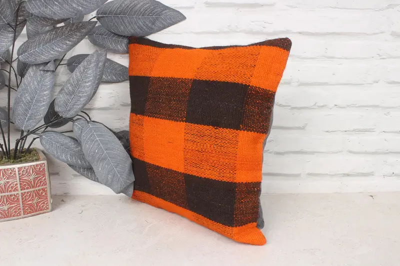 Pillow, Vintage Pillow, Interior Designer Pillow, Southwestern Pillow Case, Sofa Pillow Case, 14x14 Orange Pillow Cover, Ethnical Kilim Rug Pillow - 4