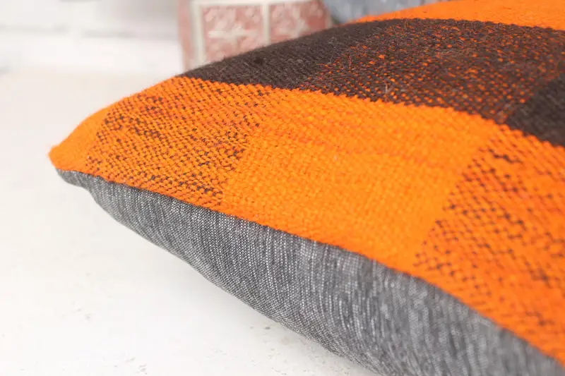 Pillow, Vintage Pillow, Interior Designer Pillow, Southwestern Pillow Case, Sofa Pillow Case, 14x14 Orange Pillow Cover, Ethnical Kilim Rug Pillow - 7