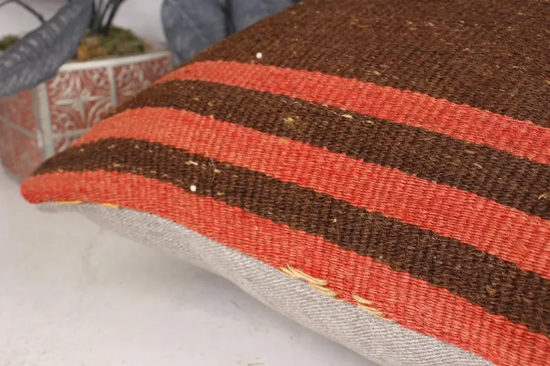 Floor Pillow Sham, Pillow Case, Vintage Kilim Pillow, Sofa Bolster Cushion, Boho Pillow Sham Cover, 18x18 Brown Cushion, Vintage Pillow - 7