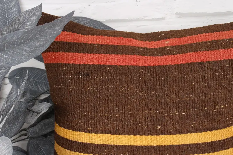 Floor Pillow Sham, Pillow Case, Vintage Kilim Pillow, Sofa Bolster Cushion, Boho Pillow Sham Cover, 18x18 Brown Cushion, Vintage Pillow - 2
