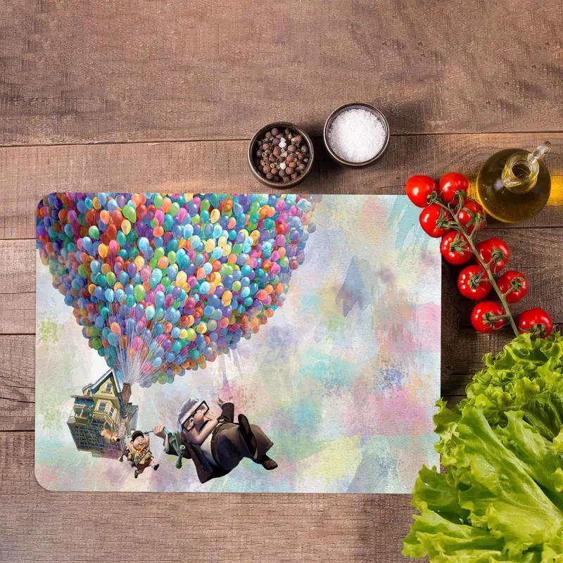 Rainbow Tempered Glass Cutting Board, Up Movie Adventure Design