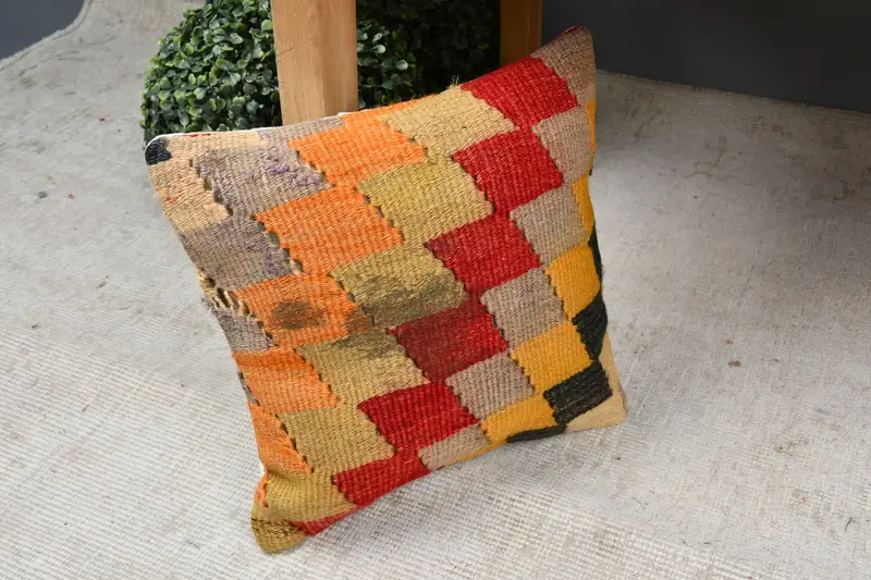 Cushion Cover, Interior Designer Pillow, Vintage Pillow, Boho Pillow, Decorative Throw Pillow Cover, 12x12 Red Cushion Case - 7