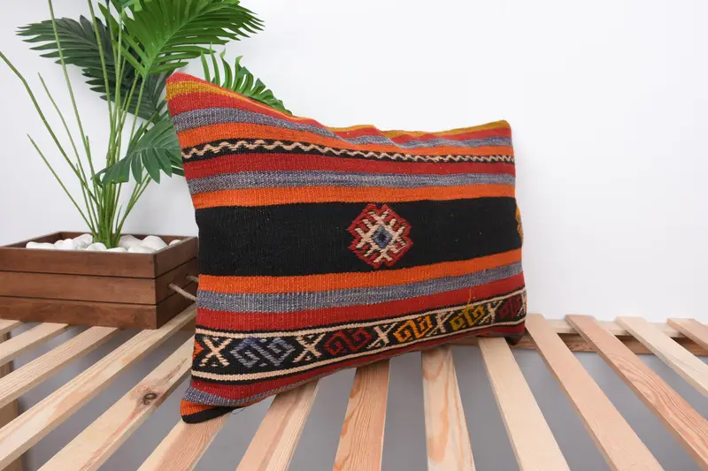 Gift Pillow, Boho Pillow, Handmade Cushion Case, 16x24 Red Pillow Case, Handmade Kilim Cushion, Bolster Pillow, Cushion Cover - 4