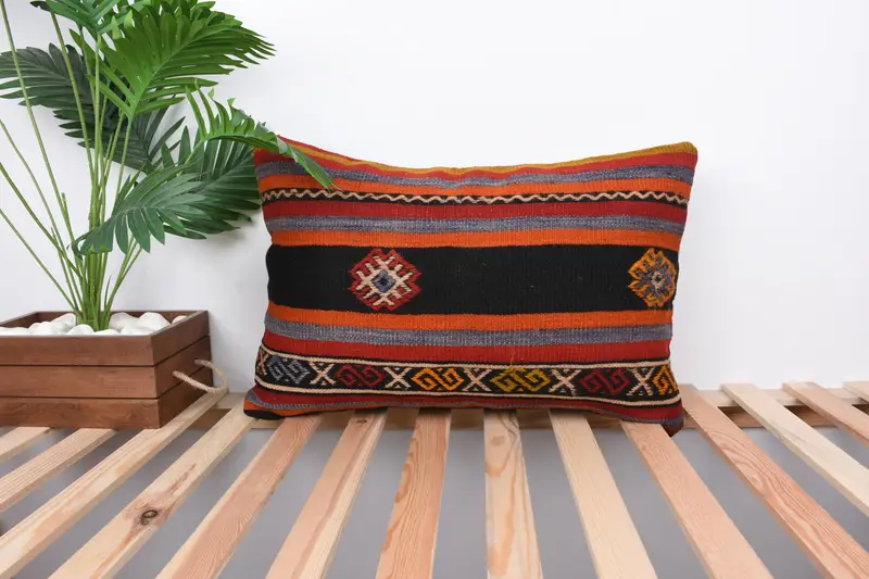 Gift Pillow, Boho Pillow, Handmade Cushion Case, 16x24 Red Pillow Case, Handmade Kilim Cushion, Bolster Pillow, Cushion Cover - 1