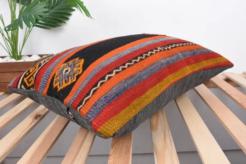Gift Pillow, Boho Pillow, Handmade Cushion Case, 16x24 Red Pillow Case, Handmade Kilim Cushion, Bolster Pillow, Cushion Cover - 6