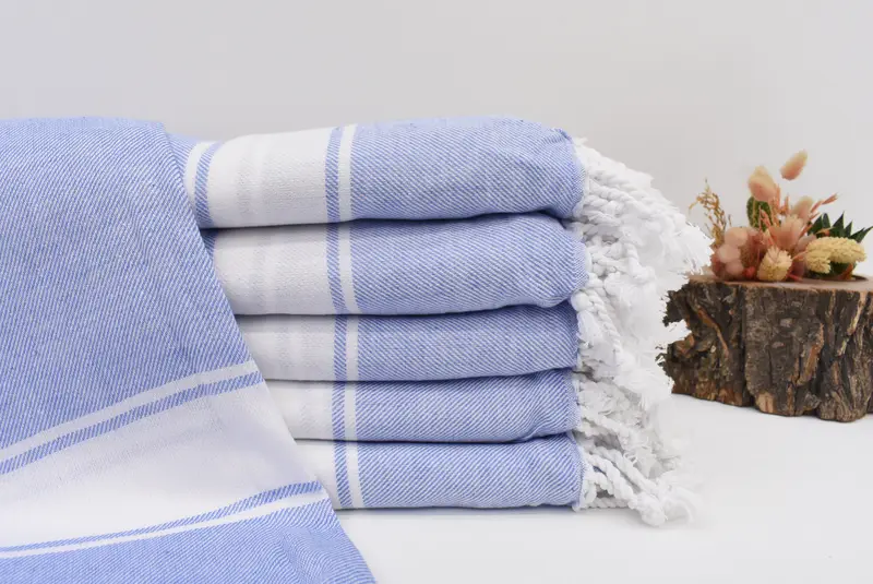 Beach Towel Monogrammed Turkish Cotton Light Blue Stripes, 70x40 Inches