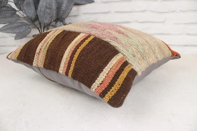 Turkish Kilim Pillow, Antique Pillows, Tapestry Pillow Sham, Interior Designer Pillow, 16x16 Yellow Cushion, Muted Pillow Sham, Pillow Sham - 6