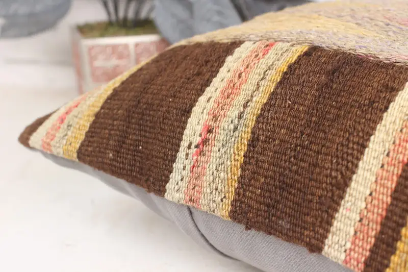 Turkish Kilim Pillow, Antique Pillows, Tapestry Pillow Sham, Interior Designer Pillow, 16x16 Yellow Cushion, Muted Pillow Sham, Pillow Sham - 7