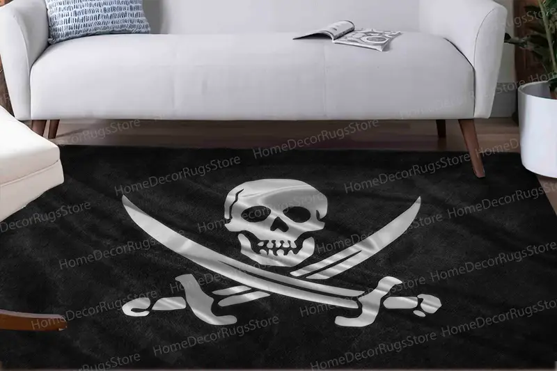 Elegant Printed Rug Featuring Black Pearl Flag Design
