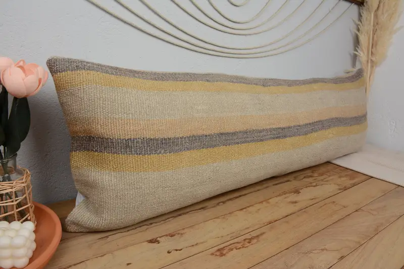 Almohada de tiro a rayas hecha a mano, cojín vintage bordado