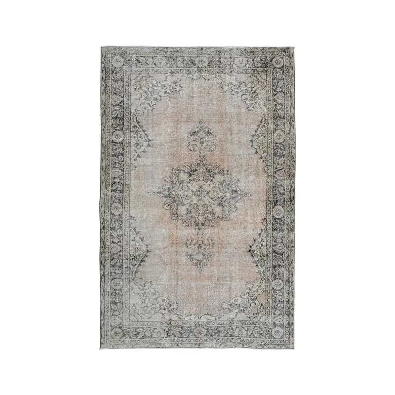 5.4x8.6 ft Turkish Oushak Rug, Gray Floral Vintage Wool Rug - 1