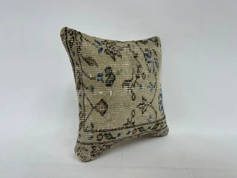 14x14 Bej Yastık Kılıfı, Yastık Kılıfı, Kanepe Yastığı, El Yapımı Halı Koltuğu Yastık Kılıfı, Kilim Yastığı, Vintage Kilim Trow Yastığı - 3