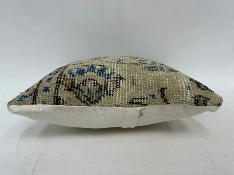 14x14 Bej Yastık Kılıfı, Yastık Kılıfı, Kanepe Yastığı, El Yapımı Halı Koltuğu Yastık Kılıfı, Kilim Yastığı, Vintage Kilim Trow Yastığı - 5