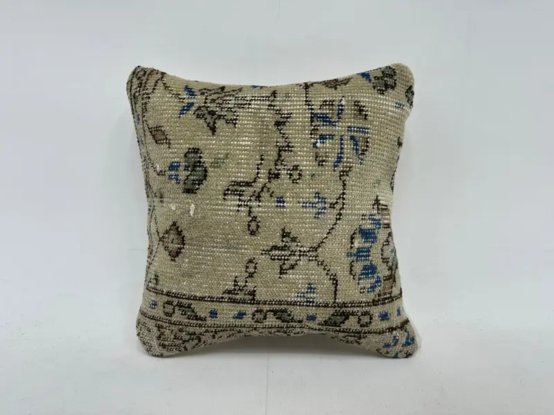 14x14 Bej Yastık Kılıfı, Yastık Kılıfı, Kanepe Yastığı, El Yapımı Halı Koltuğu Yastık Kılıfı, Kilim Yastığı, Vintage Kilim Trow Yastığı - 1