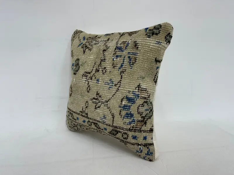 14x14 Bej Yastık Kılıfı, Yastık Kılıfı, Kanepe Yastığı, El Yapımı Halı Koltuğu Yastık Kılıfı, Kilim Yastığı, Vintage Kilim Trow Yastığı - 4