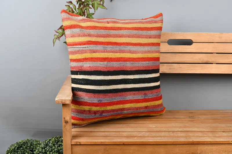 Pattern Throw Cushion Cover, 24x24 Red Pillow Case, Kilim Pillow Cover, Ethnical Kilim Rug Pillow, Handmade Kilim Cushion, Pillow Sham - 1
