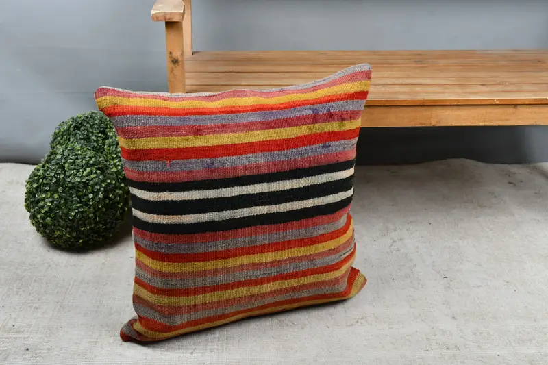 Pattern Throw Cushion Cover, 24x24 Red Pillow Case, Kilim Pillow Cover, Ethnical Kilim Rug Pillow, Handmade Kilim Cushion, Pillow Sham - 6