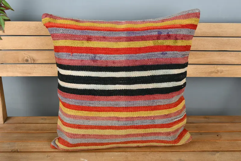 Pattern Throw Cushion Cover, 24x24 Red Pillow Case, Kilim Pillow Cover, Ethnical Kilim Rug Pillow, Handmade Kilim Cushion, Pillow Sham - 5