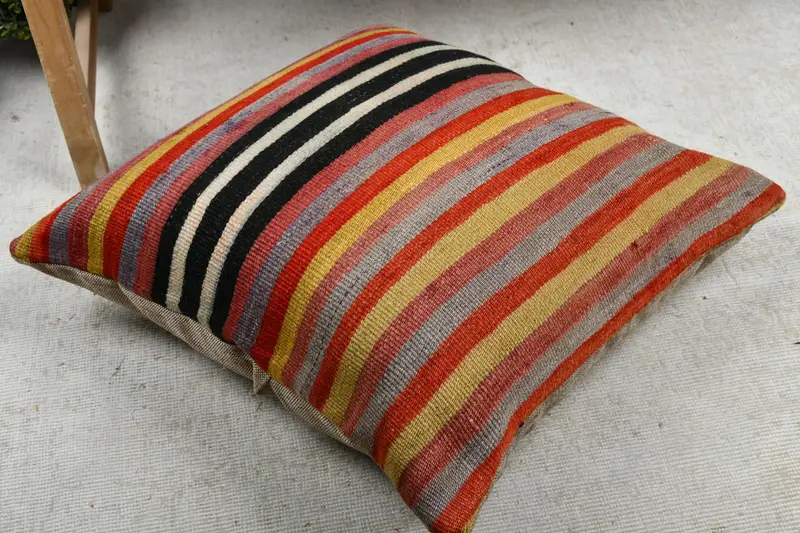 Pattern Throw Cushion Cover, 24x24 Red Pillow Case, Kilim Pillow Cover, Ethnical Kilim Rug Pillow, Handmade Kilim Cushion, Pillow Sham - 8
