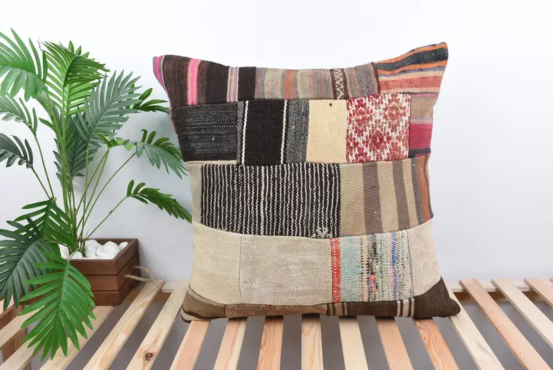 28x28 Brown Pillow Cover, Kilim Cushion Sham, Floor Cushion, Patio Pillow Cover, Natural Pillow Cover, Pillow for Sofa, Turkish Pillow, Pillow - 1