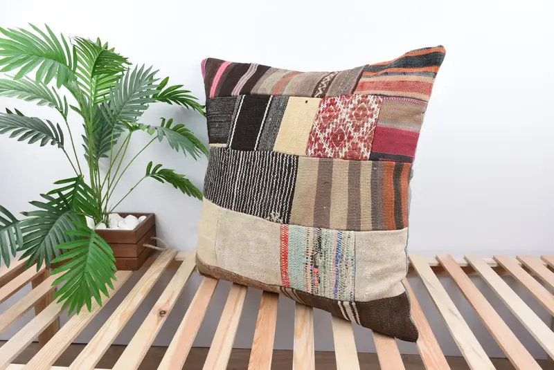 28x28 Brown Pillow Cover, Kilim Cushion Sham, Floor Cushion, Patio Pillow Cover, Natural Pillow Cover, Pillow for Sofa, Turkish Pillow, Pillow - 5