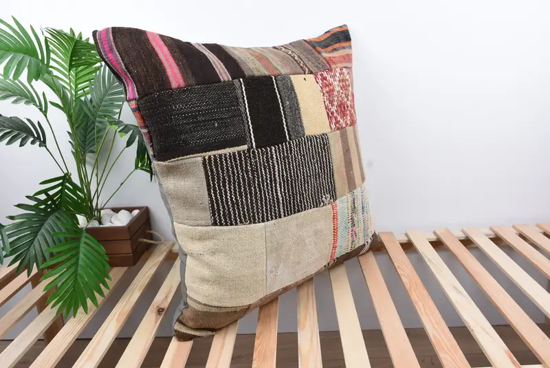 28x28 Brown Pillow Cover, Kilim Cushion Sham, Floor Cushion, Patio Pillow Cover, Natural Pillow Cover, Pillow for Sofa, Turkish Pillow, Pillow - 4