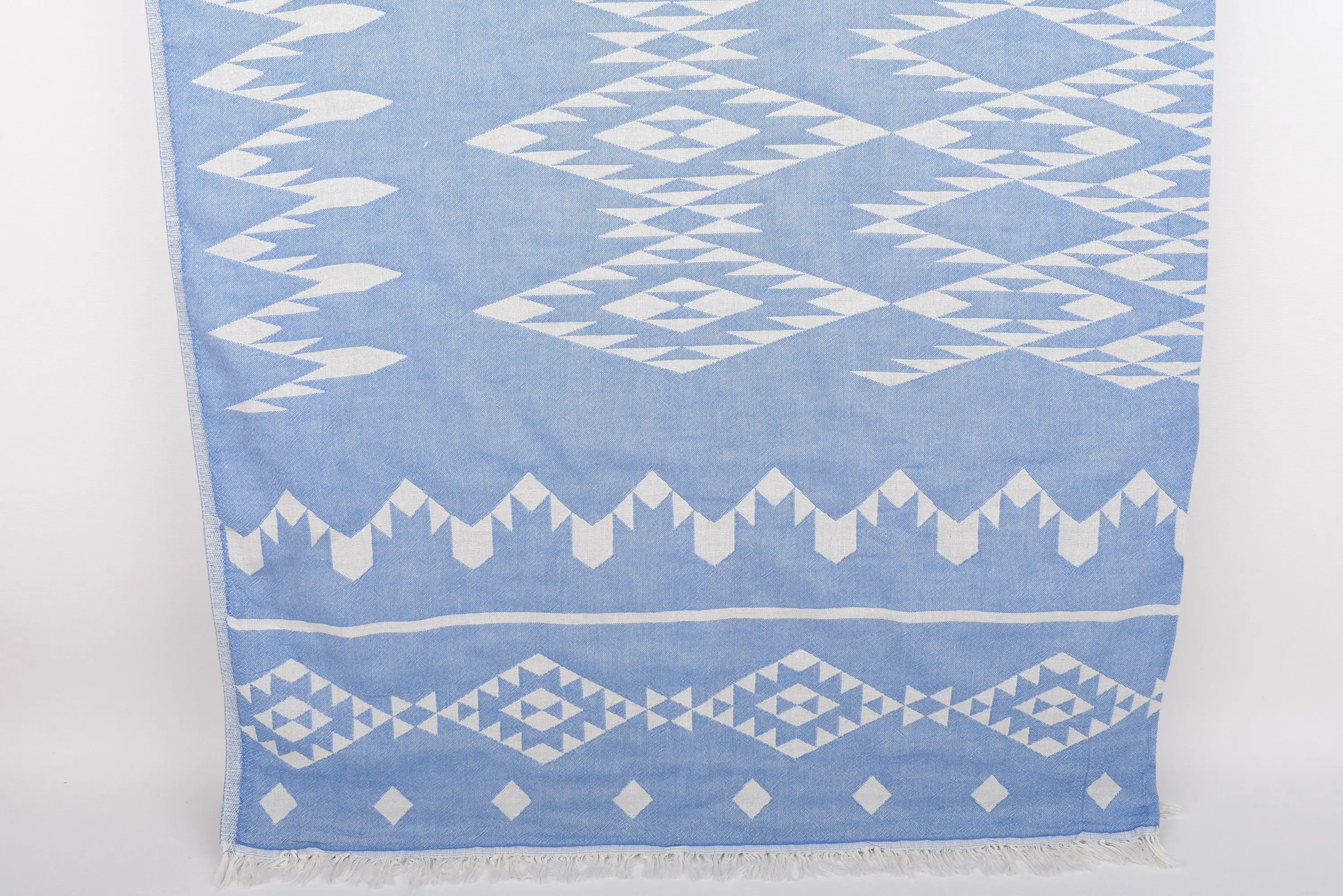 Monogram Blanket Geometric Sax Blue Boho Throw, 70x60 Inches - 1