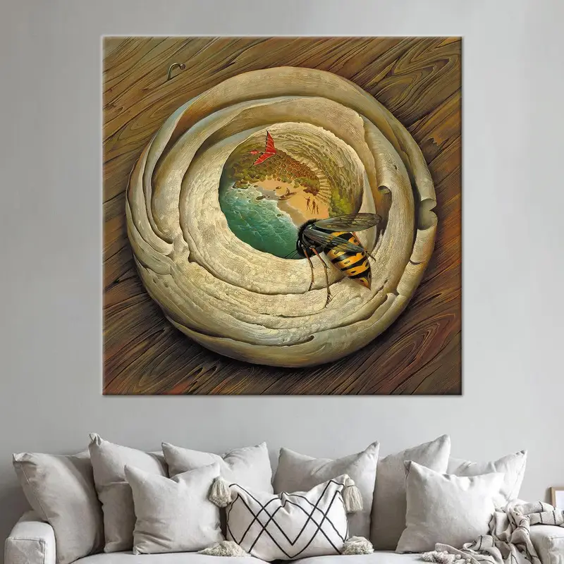 Impresión de lienzo surrealista de abeja abstracta moderna - Arte de pared elegante