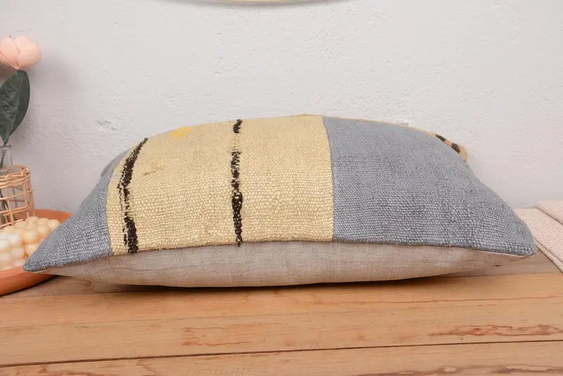 Gray & Beige Striped Decorative Pillow, 16x24 Inches Embroidered Pillow - 5